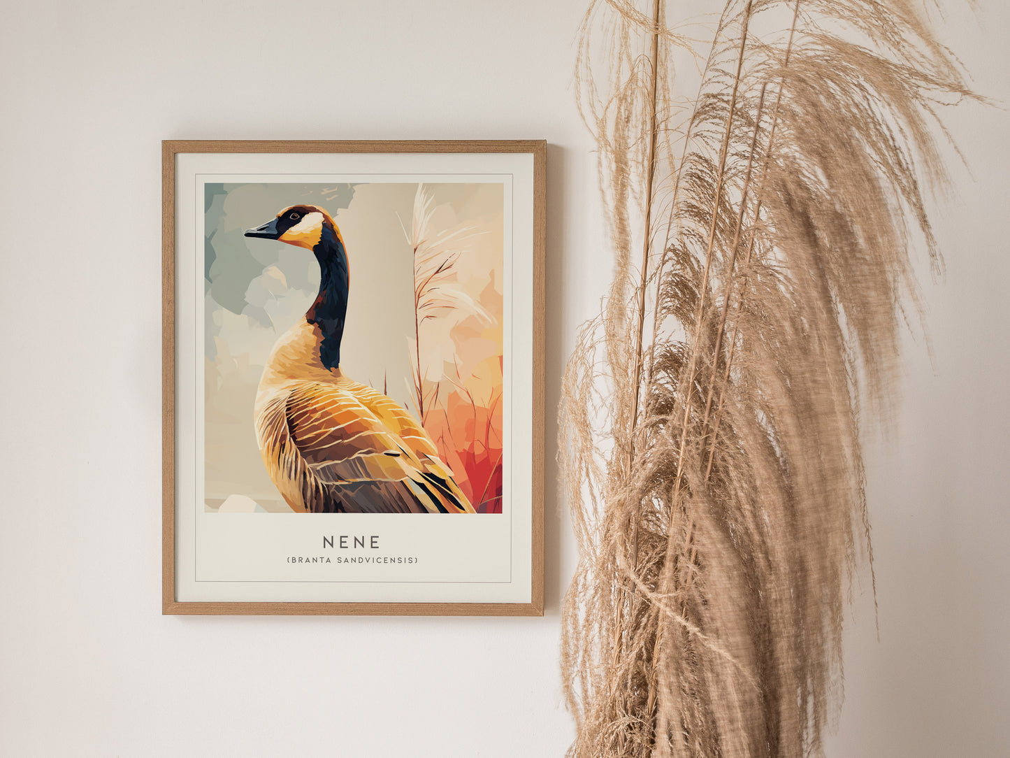 Nene (Hawaiian Goose), Hawaii Poster | Tropical Wildlife & Volcano Island Wall Art — styled in a modern interior