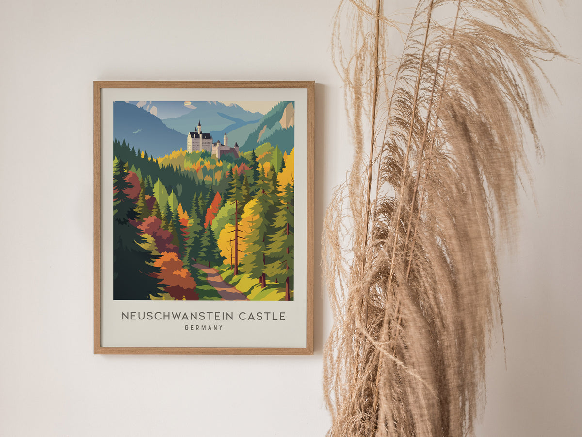 Neuschwanstein Castle Matte Border Poster | Germany Destination Print Travel Wall Art — styled in a modern interior