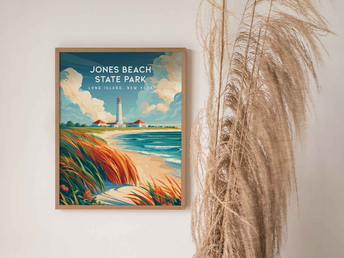 Jones Beach State Park, Long Island, New York Poster | Sun-Drenched Shoreline Destination Print Wall Art — styled in a modern