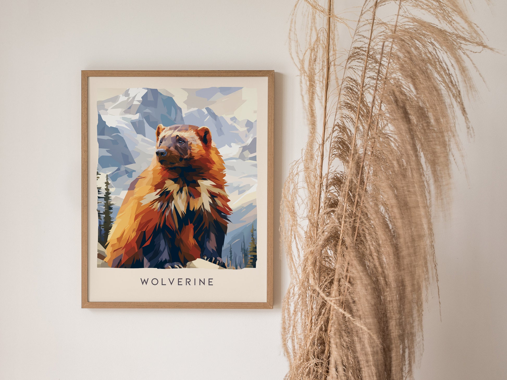 Wolverine, Gulo gulo Poster | Fierce Mountain Wildlife Wall Art — styled in a modern interior