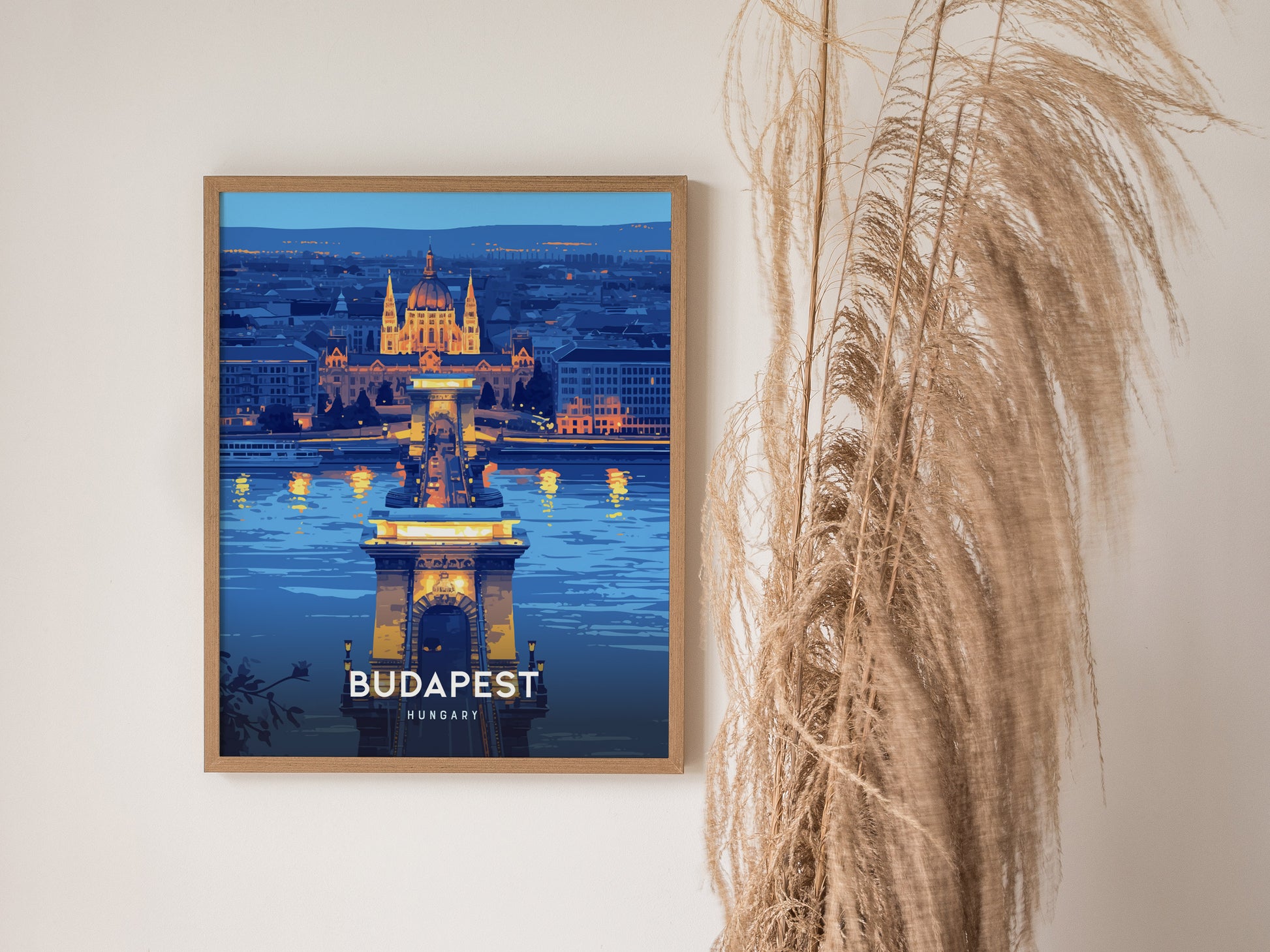 Budapest Chain Bridge Poster | Hungary Travel Print Wall Art | Framed or Unframed
