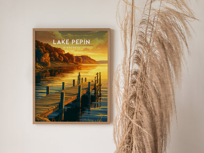 Lake Pepin, Minnesota Poster | Bluffs & Blue Water Travel Wall Art — styled in a modern interior