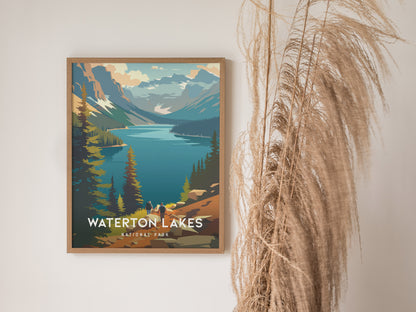 Waterton Lakes, National Park Canada Poster | Mountain Lake Destination Print Wall Art — styled in a modern interior