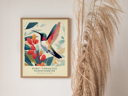 Ruby-Throated Hummingbird Poster | Bird Art | Nature Wildlife Print