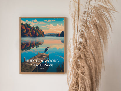 Hueston Woods State Park, Ohio Poster | Forest Lake Wilderness Retreat Wall Art — styled in a modern interior