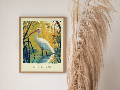 White Ibis Florida Poster | Coastal Bird Art Mangrove Wildlife Gift
