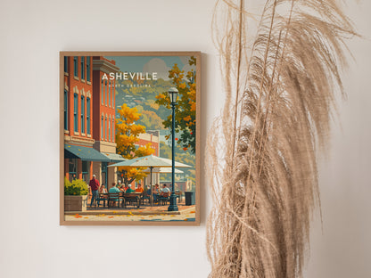 Asheville Downtown Poster | North Carolina Travel Print Wall Art | Framed or Unframed