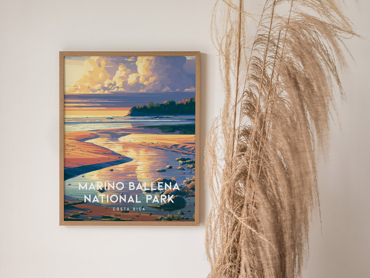 Marino Ballena National Park, Costa Rica Poster | Whale Tail Beach Tropical Wall Art — styled in a modern interior