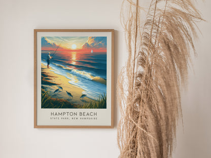 Hampton Beach Matte Border Poster | State Park, New Hampshire Coastal Beach Decor — styled in a modern interior