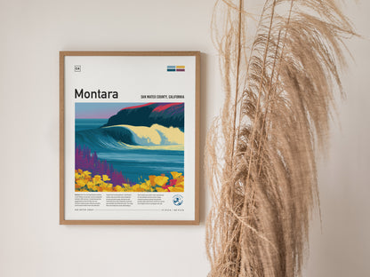 Montara, San Mateo County, California Poster | Misty Cliffs & Surf Break Coastal Poster — styled in a modern interior