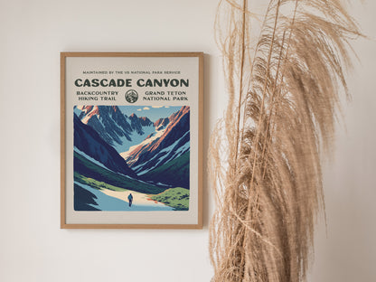 Cascade Canyon, Grand Teton National Park Poster | Hiker Gift | Backcountry Trail Wall Art — styled in a modern interior