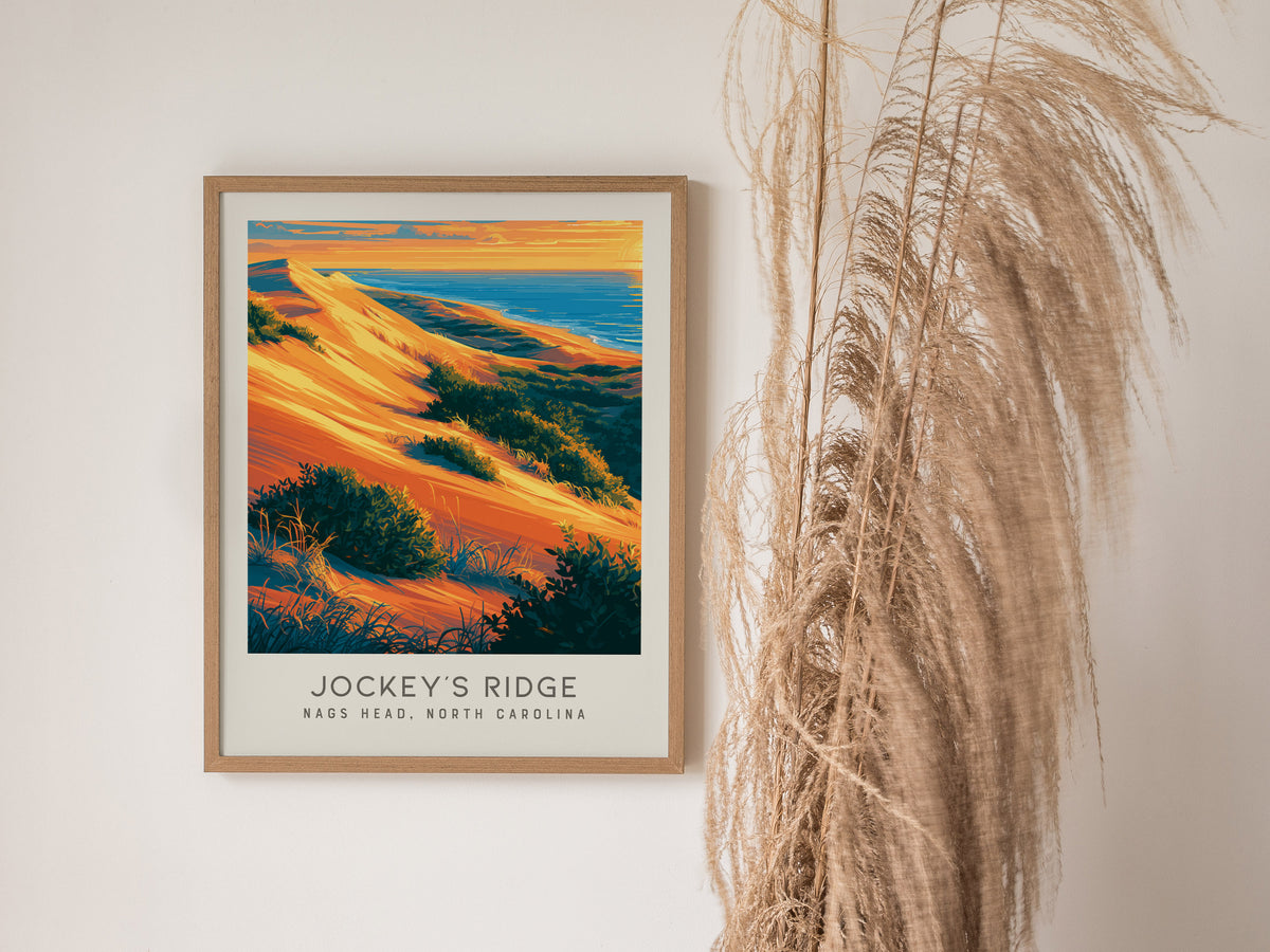 Jockey's Ridge Matte Border Poster | Nags Head, North Carolina Coastal Beach Decor — styled in a modern interior