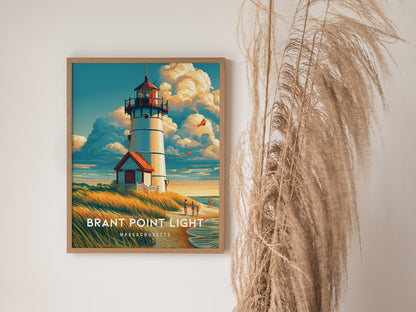 Brant Point Light, Massachusetts Poster | Nantucket Lighthouse & Harbor Wall Art — styled in a modern interior