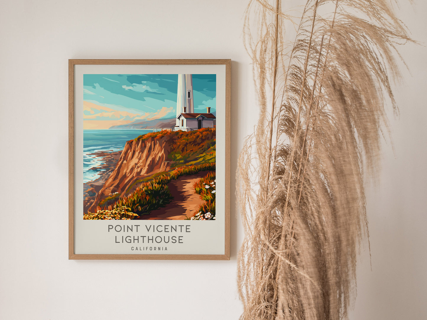 Point Vicente Lighthouse Matte Border Poster | California Travel Wall Art — styled in a modern interior