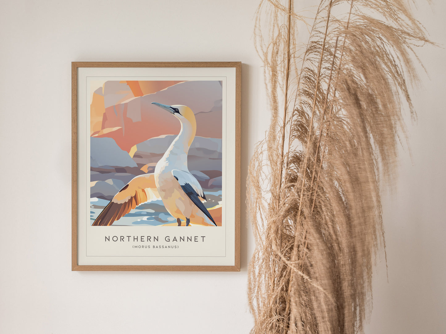 Northern Gannet, Morus bassanus Poster | Striking Seabird Wildlife Print Wall Art — styled in a modern interior