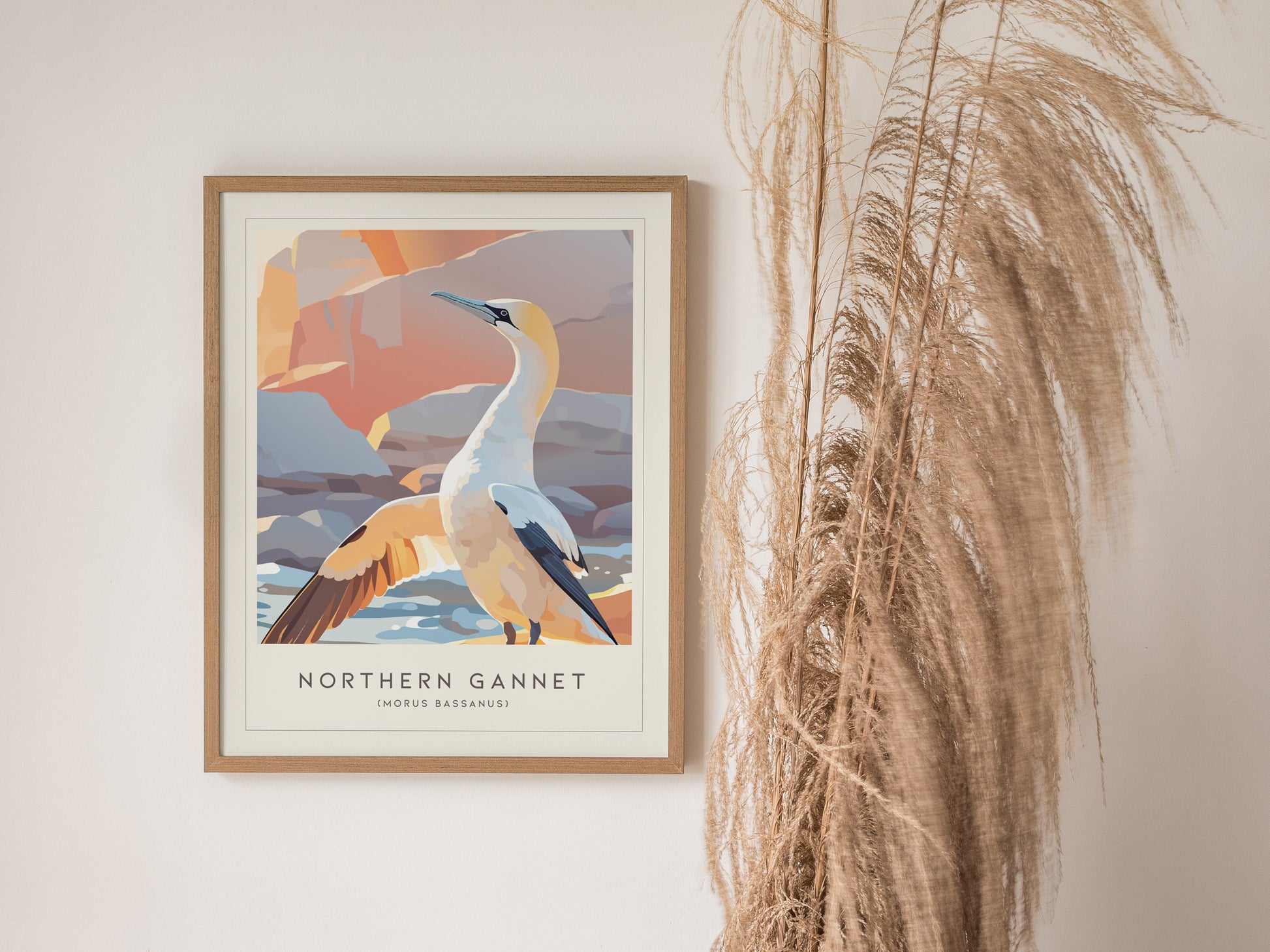 Northern Gannet, Morus bassanus Poster | Striking Seabird Wildlife Print Wall Art — styled in a modern interior