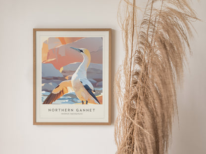 Northern Gannet, Morus bassanus Poster | Striking Seabird Wildlife Print Wall Art — styled in a modern interior