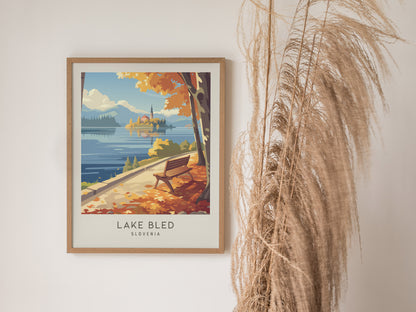Lake Bled Matte Border Poster | Slovenia Travel Wall Art — styled in a modern interior