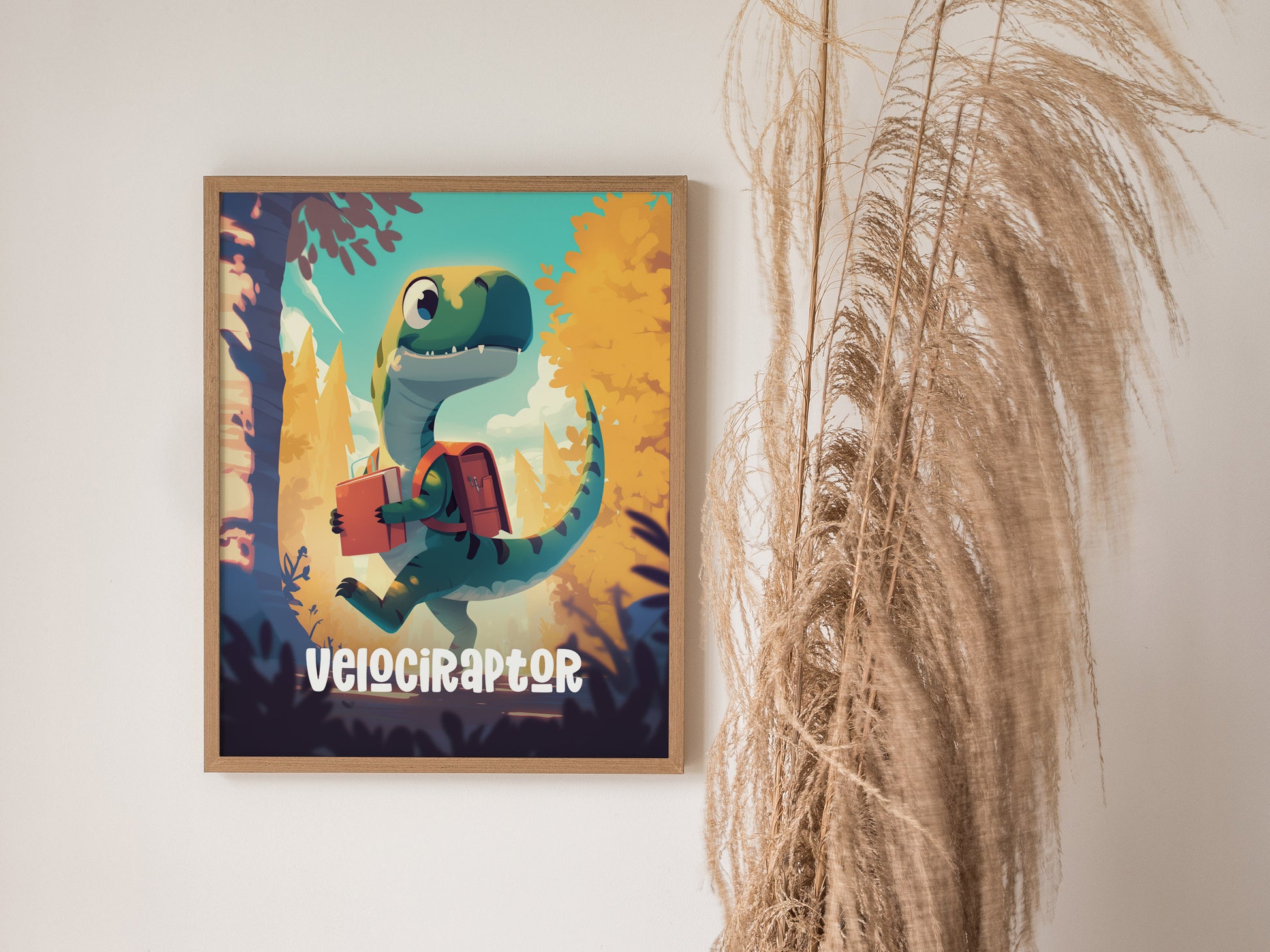 Velociraptor Poster | Kids Dinosaur Room Art | Framed or Unframed