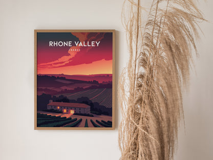 Rhône Valley, France Poster | Vineyard & River Countryside Wall Art — styled in a modern interior