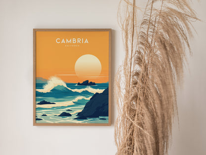 Cambria California Poster | Coastal Sunset Travel Print Wall Art | Framed or Unframed