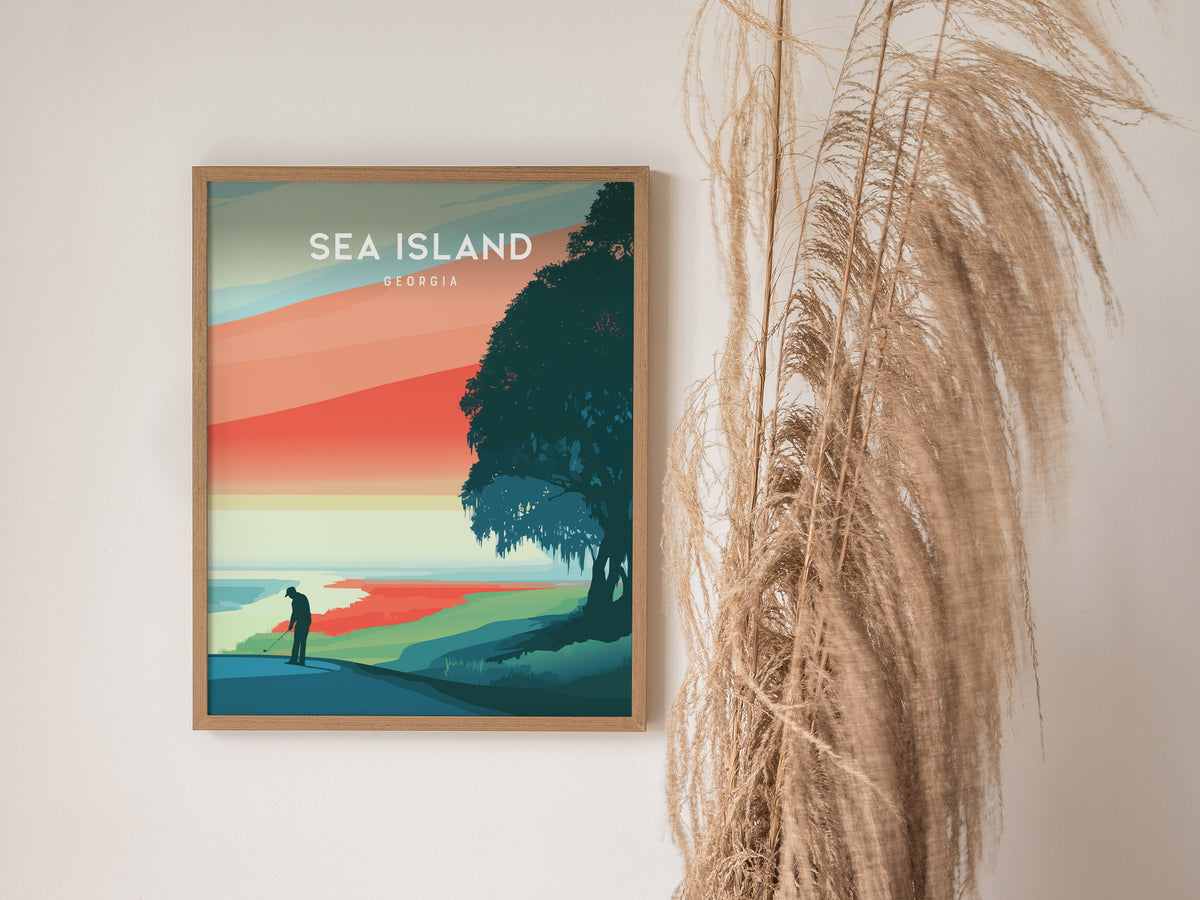 Sea Island, Georgia Poster | Golden Marshes & Fairways Golf Wall Art — styled in a modern interior