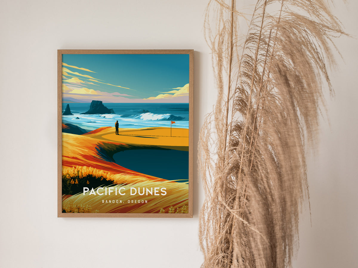Pacific Dunes, Bandon, Oregon Poster | Links Poster Golfer Gift Wall Art — styled in a modern interior
