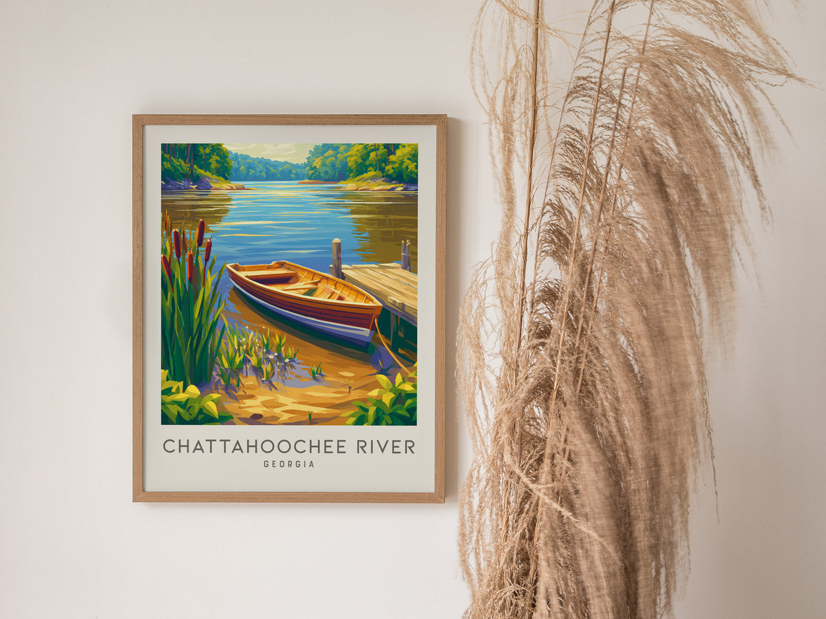 Chattahoochee River Matte Border Poster | Georgia Vacation Wall Art Framed or Unframed — styled in a modern interior