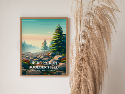 Hickory Run Boulder Field, Poconos, Pennsylvania Poster | Ancient Rocks & Forest Travel Wall Art — styled in a modern interio