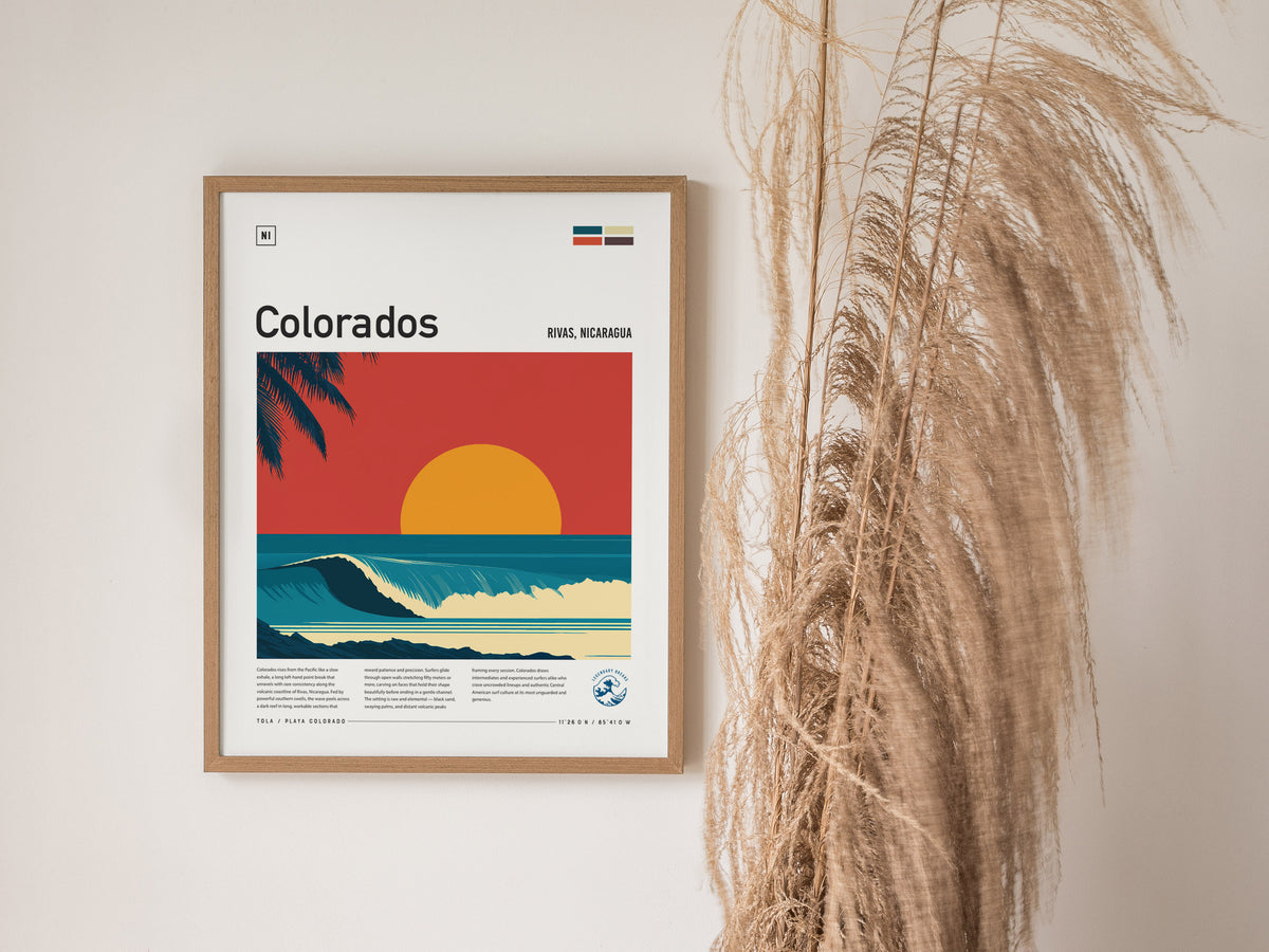Colorados, Rivas, Nicaragua Poster | Tropical Surf Wall Art — styled in a modern interior