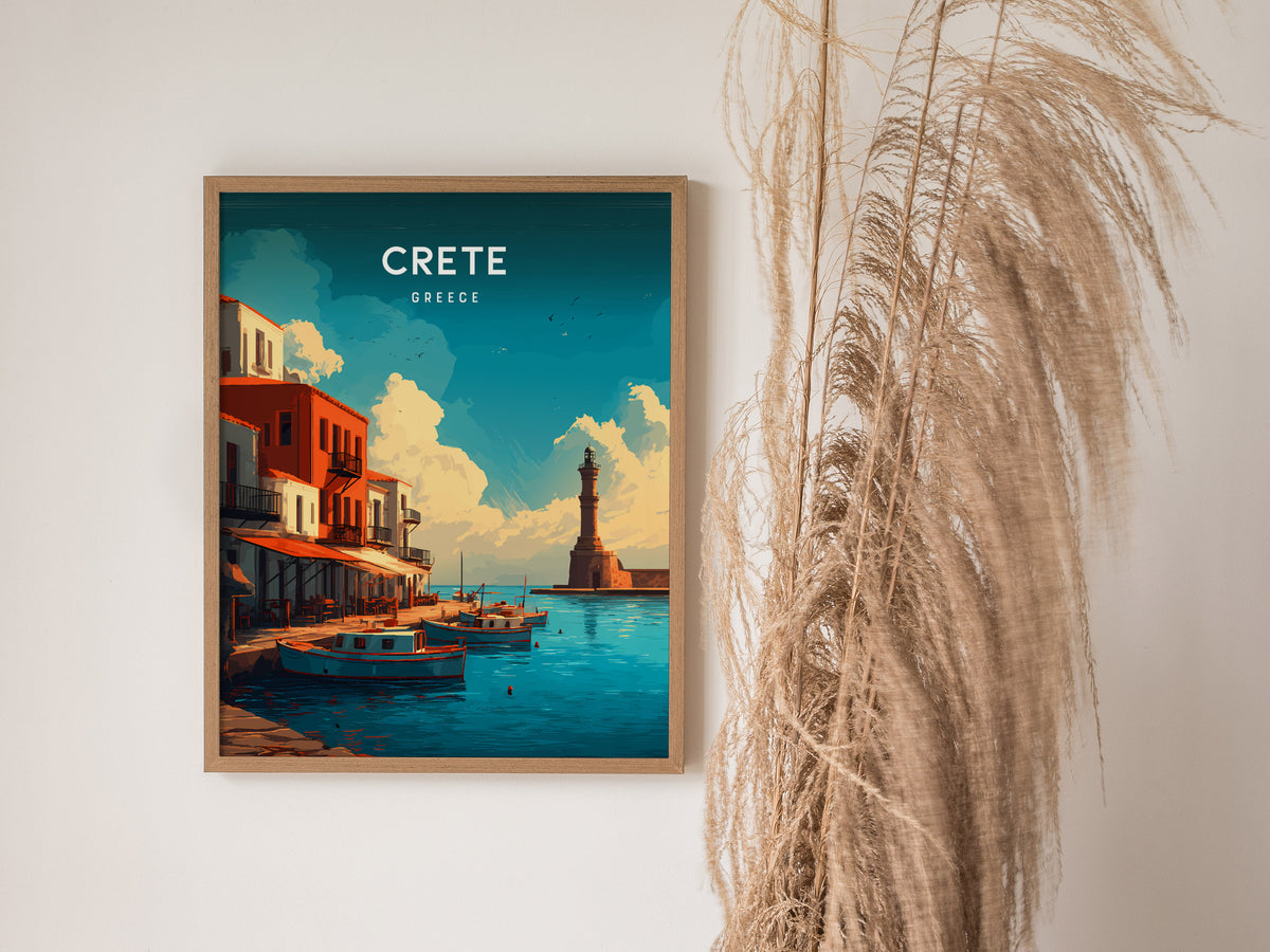 Crete, Greece Poster | Mediterranean Island Destination Print Wall Art — styled in a modern interior