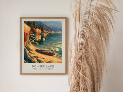 Donner Lake Matte Border Poster | Truckee, California Destination Print — styled in a modern interior