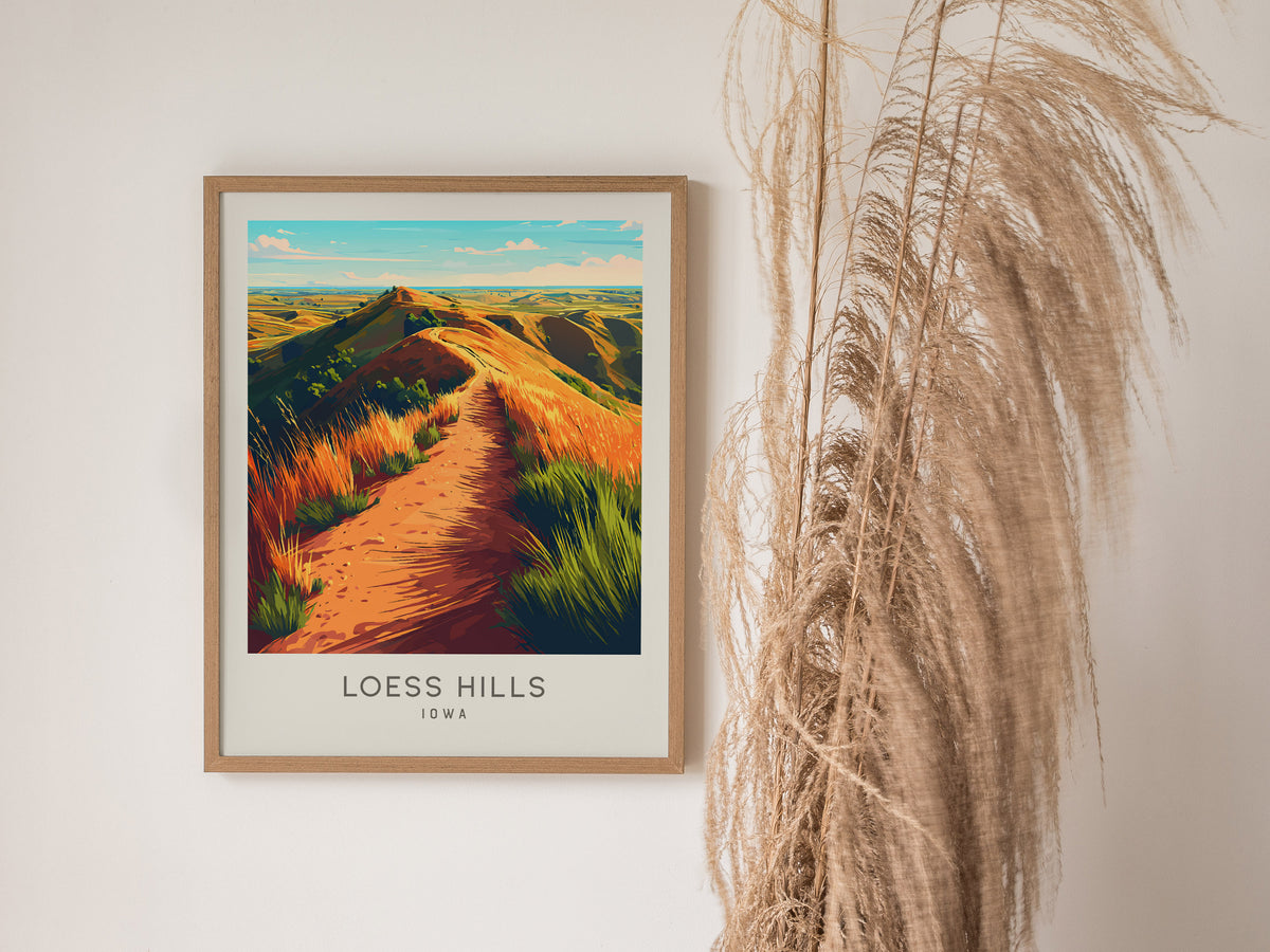 Loess Hills Matte Border Poster | Iowa Travel Wall Art — styled in a modern interior