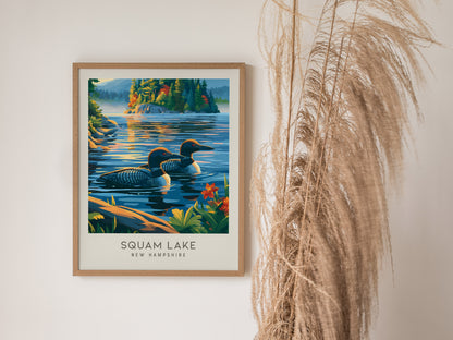 Squam Lake Matte Border Poster | New Hampshire Vacation Wall Art — styled in a modern interior