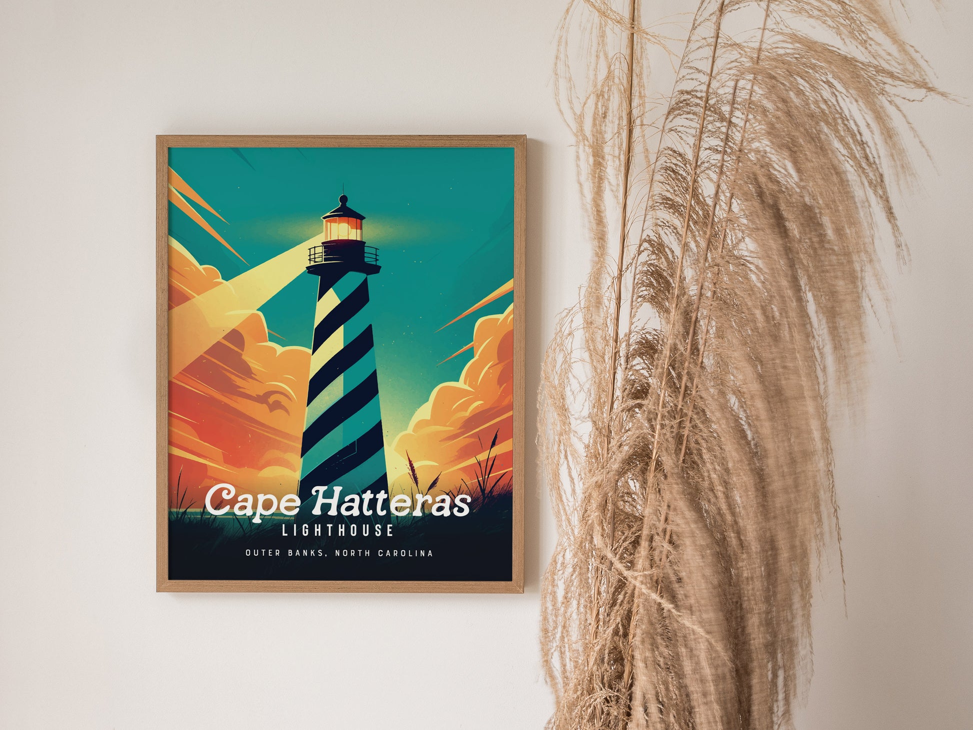 Cape Hatteras Lighthouse Poster | Outer Banks Coastal Beach Wall Art | Framed or Unframed