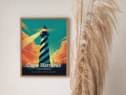 Cape Hatteras Lighthouse Poster | Outer Banks Coastal Beach Wall Art | Framed or Unframed