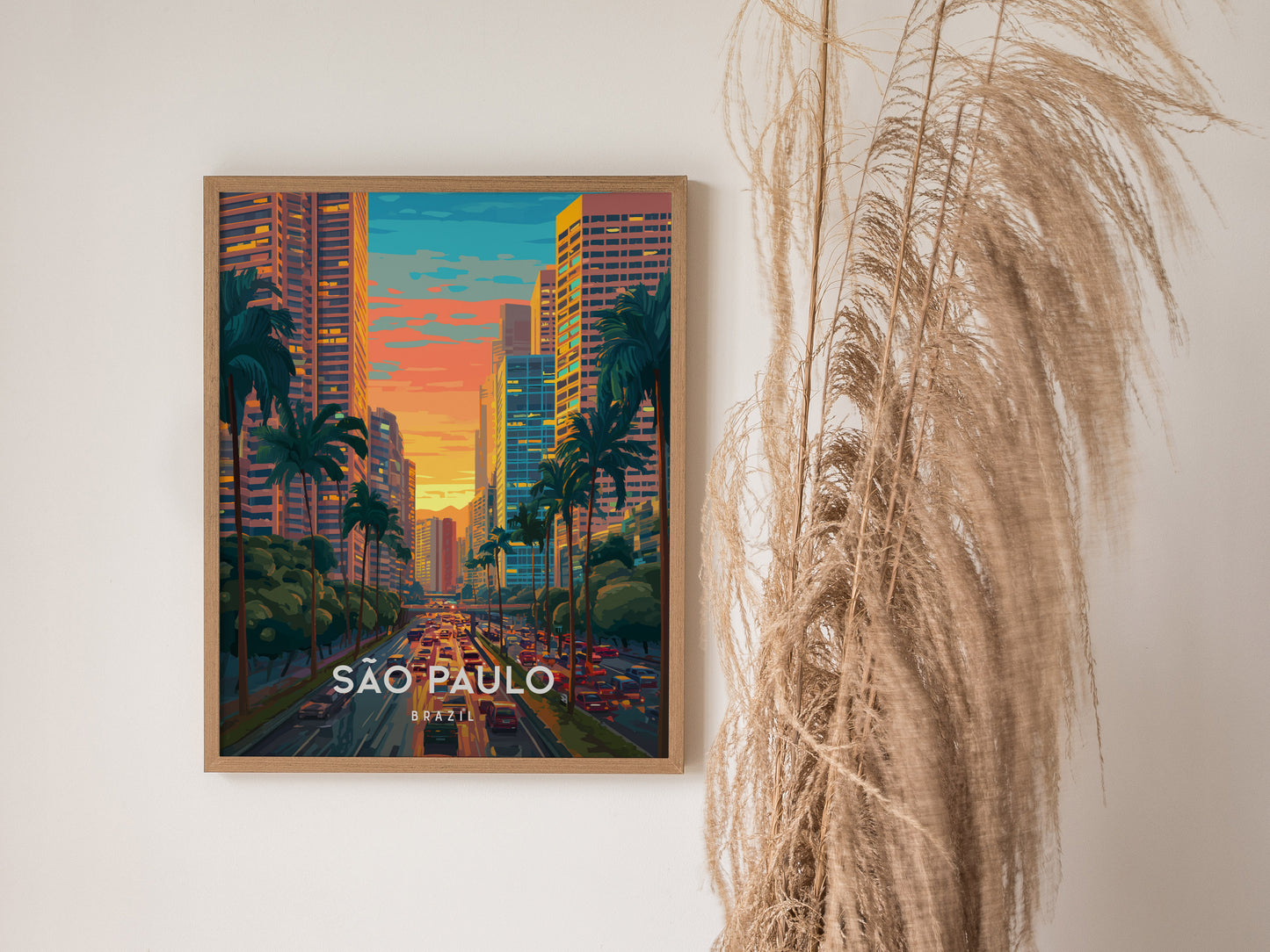 São Paulo, Brazil Poster | Urban Skyline & Tropical Energy Wall Art — styled in a modern interior