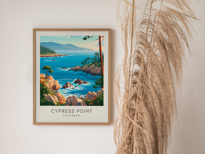 Cypress Point Matte Border Poster | California Vacation Wall Art Beach House Decor — styled in a modern interior