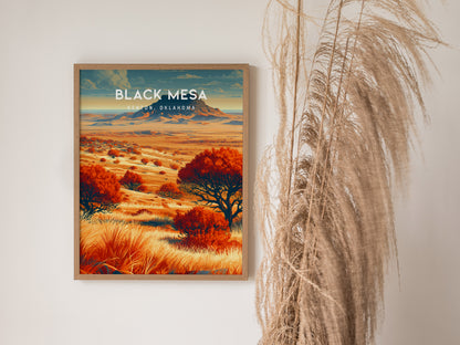 Black Mesa, Kenton, Oklahoma Poster | Western Prairie Adventure Wall Art — styled in a modern interior