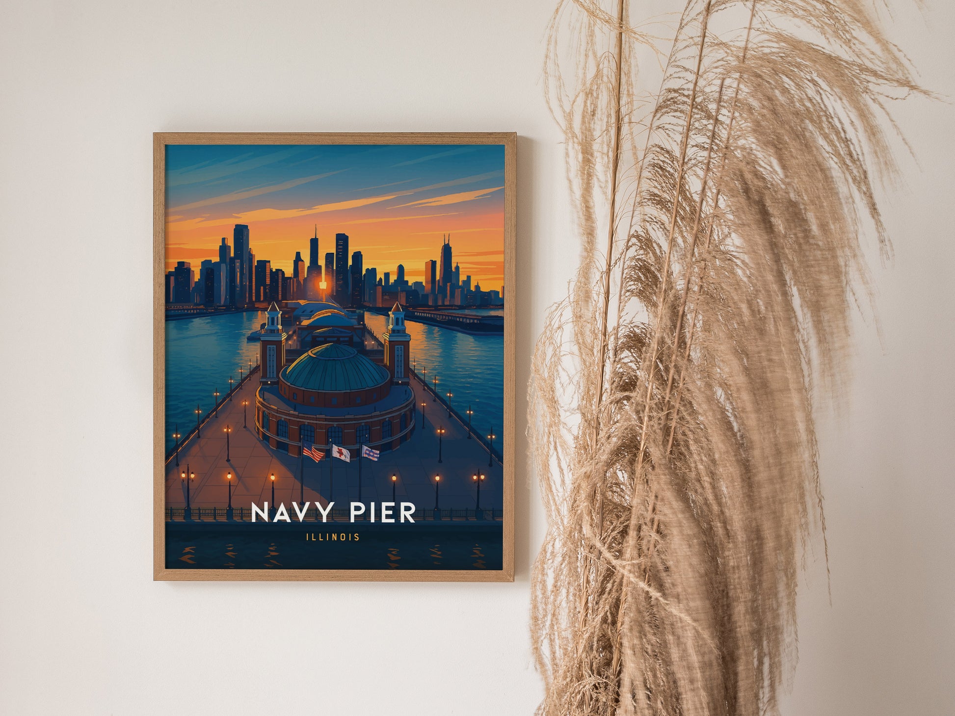 Navy Pier Chicago Poster | Skyline Sunset Wall Art Print