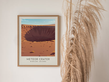 Meteor Crater Matte Border Poster | Winslow, Arizona Destination Print — styled in a modern interior
