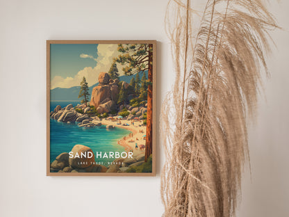 Sand Harbor, Lake Tahoe, Nevada Poster | Turquoise Waters & Granite Shores Wall Art — styled in a modern interior