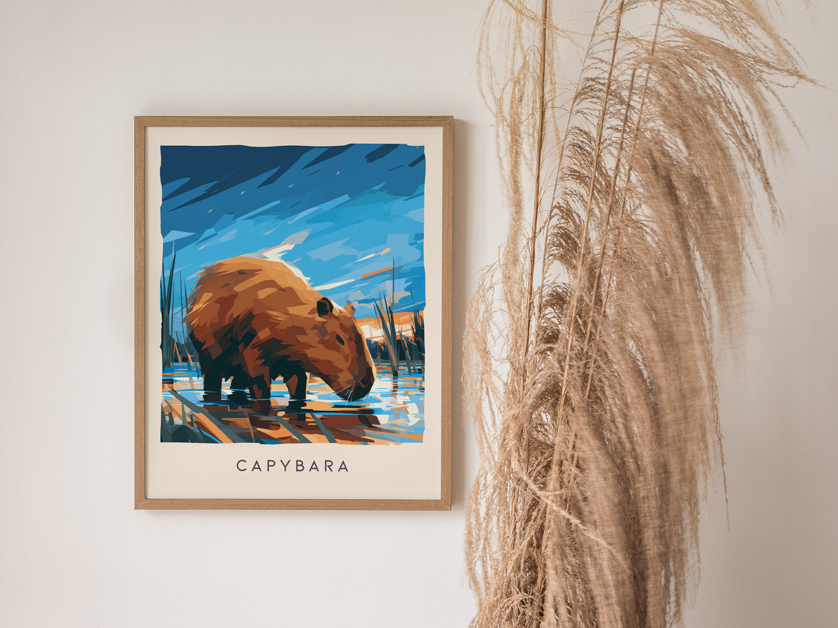 Capybara, Hydrochoerus hydrochaeris Poster | Gentle Giant Wildlife Wall Art — styled in a modern interior