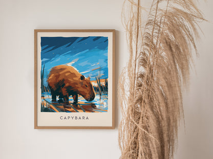 Capybara, Hydrochoerus hydrochaeris Poster | Gentle Giant Wildlife Wall Art — styled in a modern interior