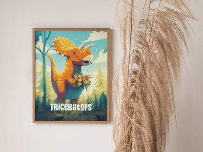 Triceratops Poster | Adventure Dinos Kids Room Art | Dinosaur Nursery