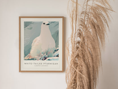 White-tailed Ptarmigan, Lagopus leucurus Poster | Alpine Bird Wall Art — styled in a modern interior