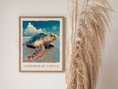 Loggerhead Sea Turtle Poster | Ocean Wildlife Coastal Wall Art
