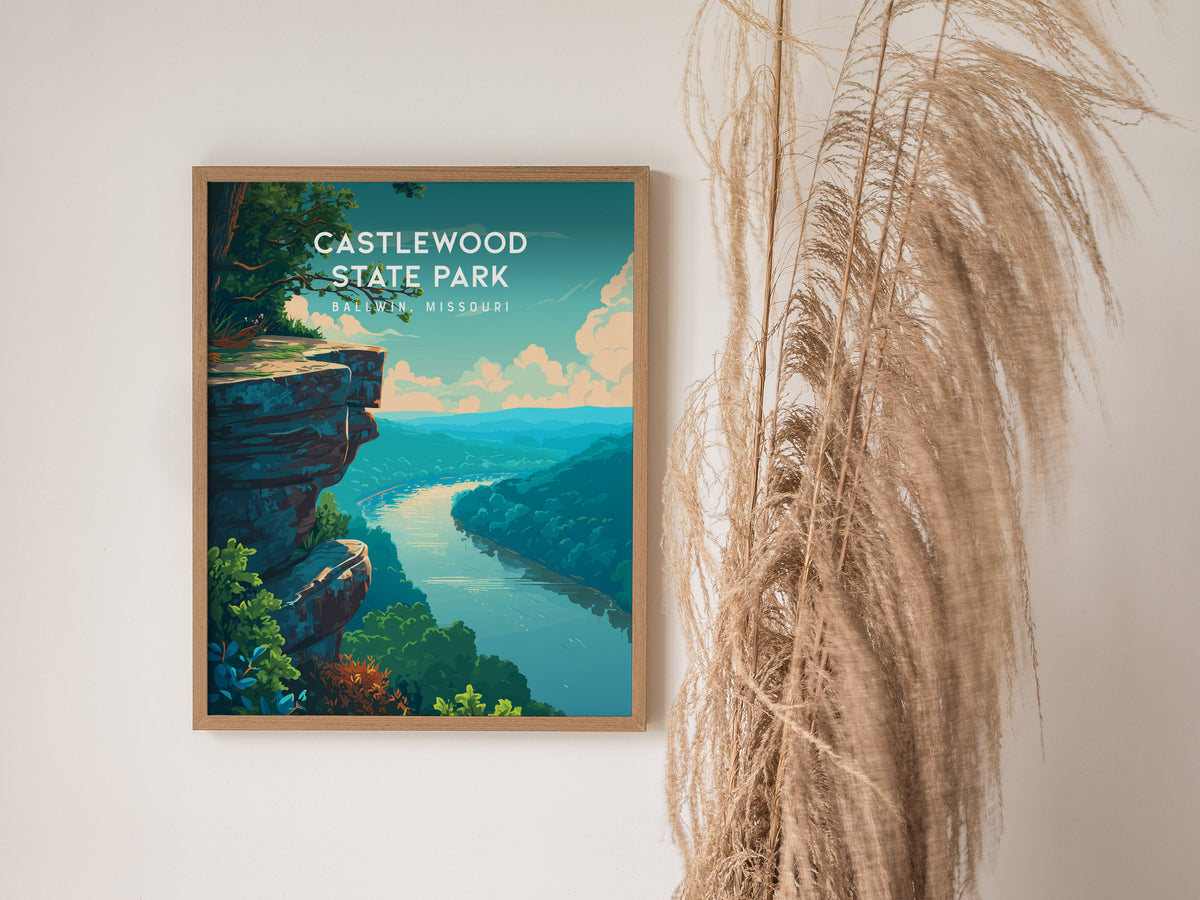 Castlewood State Park, Ballwin, Missouri Poster | River Bluffs & Forest Trail Wall Art — styled in a modern interior