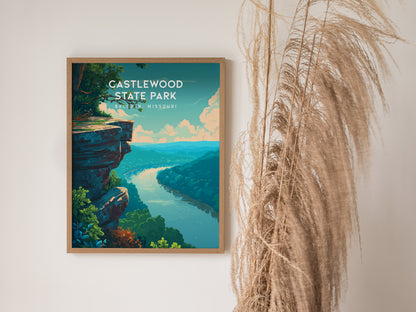 Castlewood State Park, Ballwin, Missouri Poster | River Bluffs & Forest Trail Wall Art — styled in a modern interior