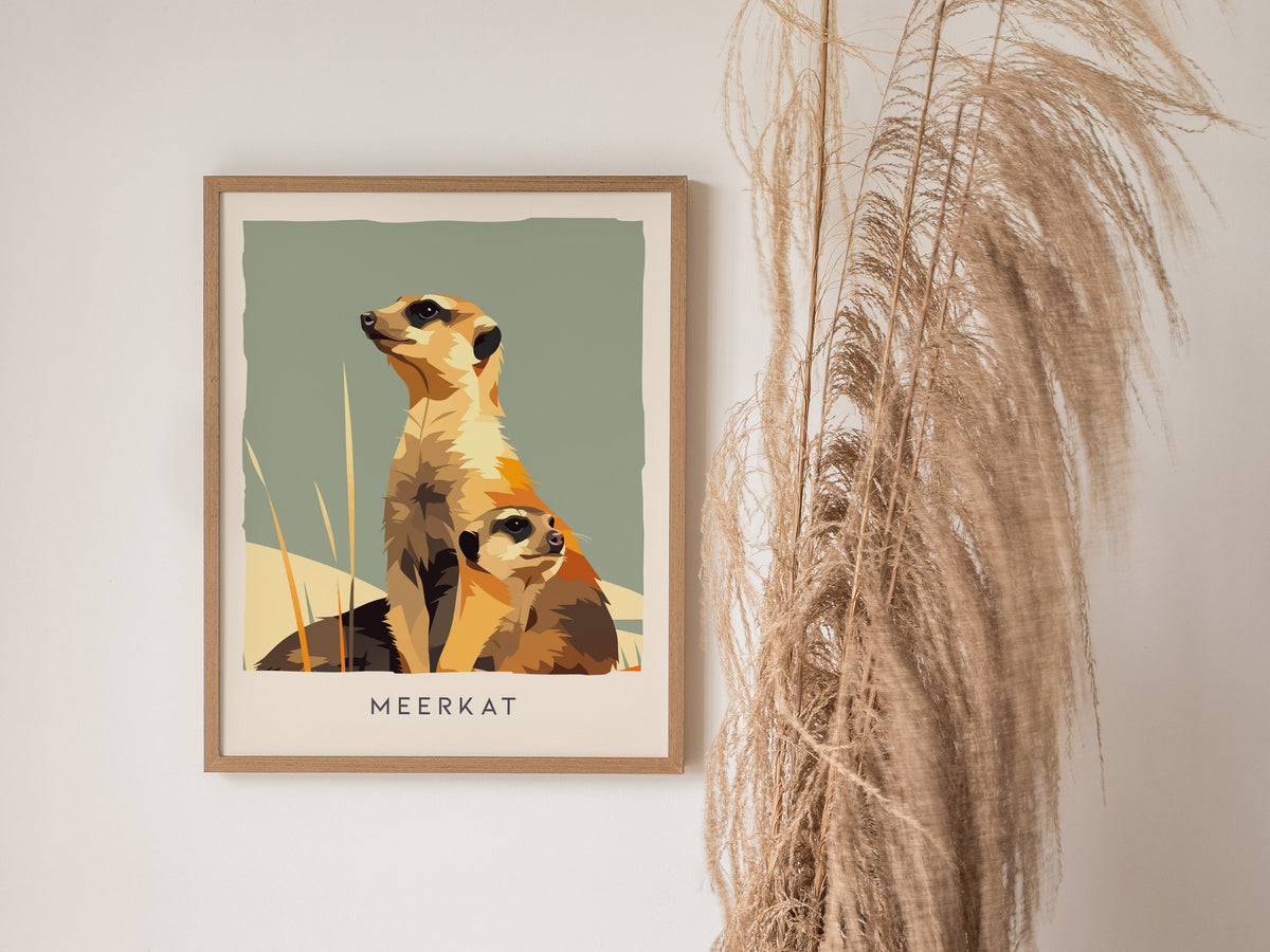 Meerkat, Suricata suricatta Poster | Bold Safari Wildlife Wall Art — styled in a modern interior
